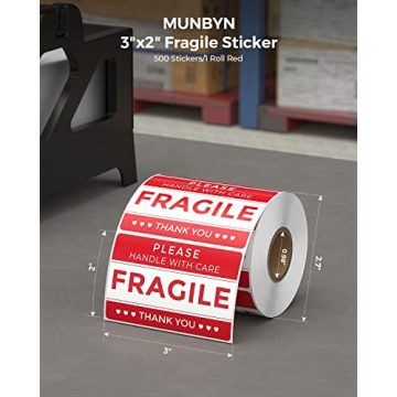 MUNBYN 3" x 2" Fragile Stickers for Safe Shipping