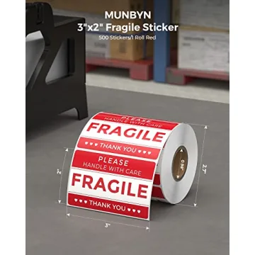 MUNBYN 3" x 2" Fragile Stickers for Safe Shipping