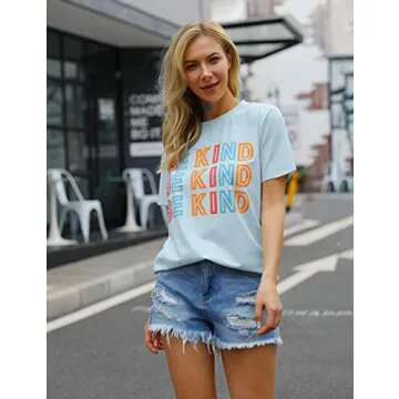 Blooming Jelly Womens Be Kind Shirt Short Sleeve Graphic Tees Loose Fit Tshirts Cute Casual Summer T...