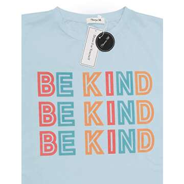 Blooming Jelly Womens Be Kind Shirt Short Sleeve Graphic Tees Loose Fit Tshirts Cute Casual Summer Tops Funny Teacher Outfits (US, Alpha, Small, Regular, Regular, Blue)