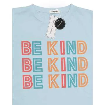 Blooming Jelly Womens Be Kind Shirt Short Sleeve Graphic Tees Loose Fit Tshirts Cute Casual Summer Tops Funny Teacher Outfits (US, Alpha, Small, Regular, Regular, Blue)