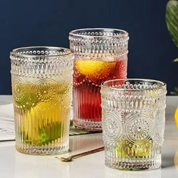 Amzcku Vintage Drinking Glass Set of 4 - Stylish & Practical