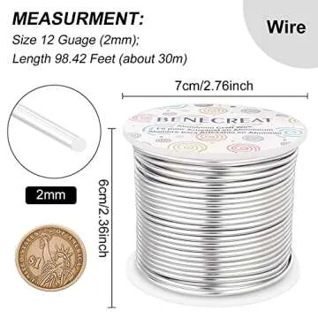 BENECREAT 12 Gauge Aluminum Wire - 100FT Craft Wire for Jewelry and More