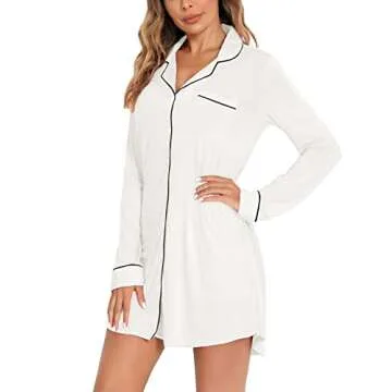 Anjue Pajamas for Women Bride Pajamas Tops Button Down Nightgown for Women Sleepwear Sleep Shirt Nightdress(White,L)