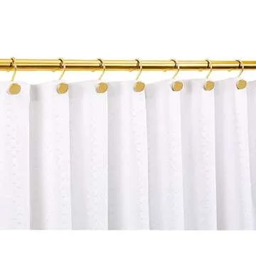 CHICTIE Gold Shower Curtain Hooks, Rustproof Shower Curtain Rings for Bathroom, Metal Shower Hooks for Shower Curtain Rod, Modern Decorative Shower Curtain Hangers Set of 12, Round Heavy Duty Design