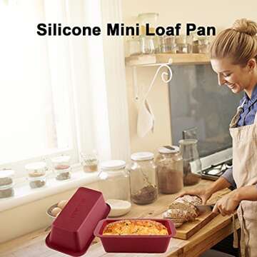 Silicone Mini Loaf Pan Set of 4, NonStick Easy Release Rectangle Silicone Mini Cake Pan for Baking B...