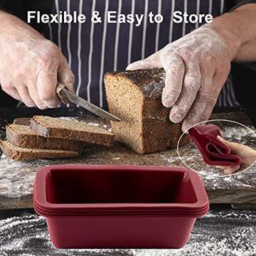 Silicone Mini Loaf Pan Set of 4, NonStick Easy Release Rectangle Silicone Mini Cake Pan for Baking Bread, Flexible BPA Free Silione Baking Mold and Bread Mold, Toast Pan, Brownie Loaf Pan, Cake Mold…