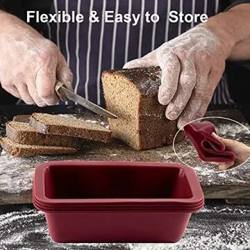 Silicone Mini Loaf Pan Set of 4, NonStick Easy Release Rectangle Silicone Mini Cake Pan for Baking Bread, Flexible BPA Free Silione Baking Mold and Bread Mold, Toast Pan, Brownie Loaf Pan, Cake Mold…