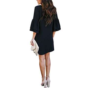 Summer Dresses Swimsuit Cover ups for Women Casual Bell Sleeve V Neck Shift Dress Short Beach House Dresses(Black)