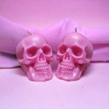 2 pcs pink skull candles for love spells (gift, witches, witch, figure, aessthetic, skeleton, goth, spooky, ritual, fireplace, decorations, bloody, brain, spiritual, weird, satanic, drip)