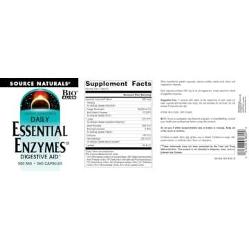 Source Naturals Essential Enzymes 500mg, Bio-Aligned Multiple Enzyme Supplement Herbal Defense for Digestion, Gas, Constipation & Bloating Relief - Digestive Aid* - 360 Capsules, 360 Servings