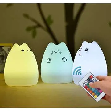 Cat Lamp, NeoJoy Remote Control Silicone Kitty Night Light for Kids Toddler Baby Girls Rechargeable Cute Kawaii Nightlight , White , 4 Piece Set