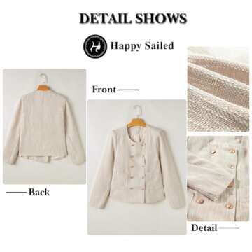 Happy Sailed Womens Cropped Blazer Trendy Spring Fashion 2025 Double Breasted Blazer Jackets Formal Office Long Sleeve Open Front Professional Business Work Suits Beige Large