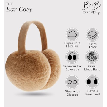 Brook + Bay Foldable & Furry Ear Muffs For Women & Men, Fleece Ear Warmers For Women, Ear Muffs For Winter, Women Earmuffs