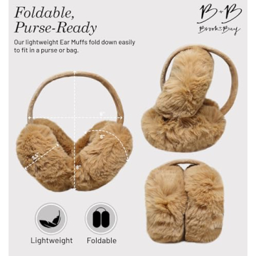 Brook + Bay Foldable & Furry Ear Muffs For Women & Men, Fleece Ear Warmers For Women, Ear Muffs For Winter, Women Earmuffs