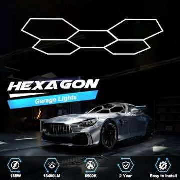 FERUERW Hexagon Garage Lights, High Brightness 168W 6500K 18480Lumens Honeycomb Hexagon Led Garage Light 5 Grid for Garage, Auto Beauty Shop, Car Detailing Shop, Workshop