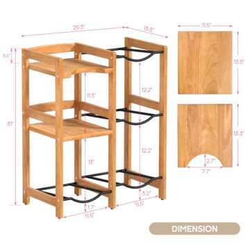 5 Gallon Water Jug Holder (Natural Solid Wood) 4 Water Bottle Holder Slots with 2-Layer Storage Shel...