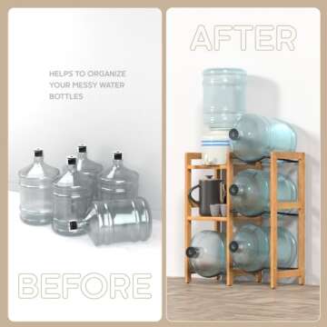 5 Gallon Water Jug Holder (Natural Solid Wood) 4 Water Bottle Holder Slots with 2-Layer Storage Shelves, 5 Gal Water Bottle Holder Storage Rack, Water Dispenser Stand for Home/Office/Garage Organizer