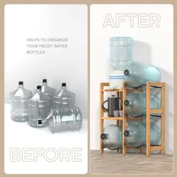 5 Gallon Water Jug Holder (Natural Solid Wood) 4 Water Bottle Holder Slots with 2-Layer Storage Shelves, 5 Gal Water Bottle Holder Storage Rack, Water Dispenser Stand for Home/Office/Garage Organizer
