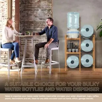 5 Gallon Water Jug Holder (Natural Solid Wood) 4 Water Bottle Holder Slots with 2-Layer Storage Shelves, 5 Gal Water Bottle Holder Storage Rack, Water Dispenser Stand for Home/Office/Garage Organizer