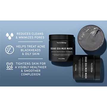 New York Biology Dead Sea Mud Mask for Face and Body - Spa Quality Pore Reducer for Acne, Blackheads & Oily Skin, Natural Skincare for Women, Men - Tightens Skin for A Healthier Complexion - 8.8 oz