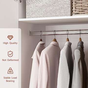 Homsee Wardrobe Armoire with 2 Doors, 2 Drawers, Hanging Rod & 2 Compartments, Wooden Closet Storage Cabinet with Gold Handles for Bedroom, White (31.5”L x 19.1”W x 71.1”H)