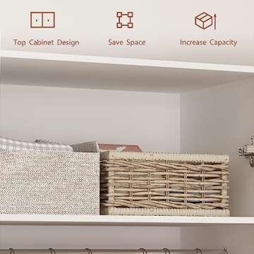 Homsee Wardrobe Armoire with 2 Doors, 2 Drawers, Hanging Rod & 2 Compartments, Wooden Closet Storage Cabinet with Gold Handles for Bedroom, White (31.5”L x 19.1”W x 71.1”H)