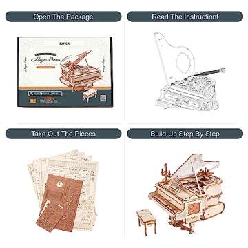 ROKR 3D Wooden Puzzles for Adults 223pcs Piano Model Kit 1:20 Scale Building Puzzles Wooden Music Box Unique Gift for Men Women Hobbies for Birthday Christmas