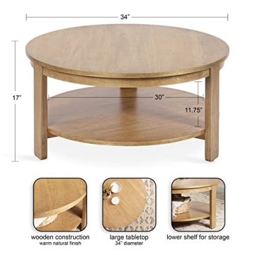 Foxford Round Coffee Table Two-Tier Storage Durable Wood