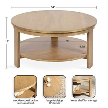 Foxford Round Coffee Table Two-Tier Storage Durable Wood
