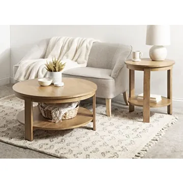 Foxford Round Coffee Table Two-Tier Storage Durable Wood