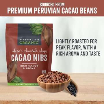 Viva Naturals Organic Cacao Nibs, 1 Lb - Certified Keto and Vegan Superfood, Perfect for Gluten Free Baking, Cacao Nib Smoothies and Healthy Snacks, Premium Criollo Beans, Non-GMO