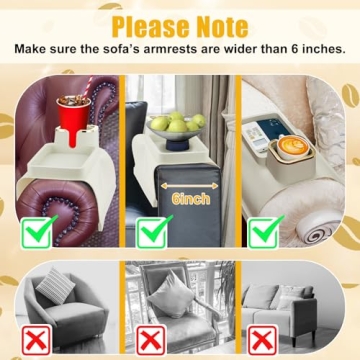 Tessco Silicone Sofa Arm Tray with Cup Holder - Non-Slip Beige