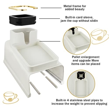 Tessco Silicone Sofa Arm Tray with Cup Holder - Non-Slip Beige