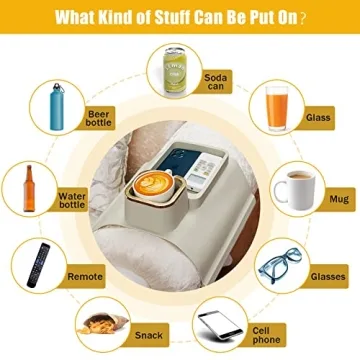 Tessco Silicone Sofa Arm Tray with Cup Holder - Non-Slip Beige