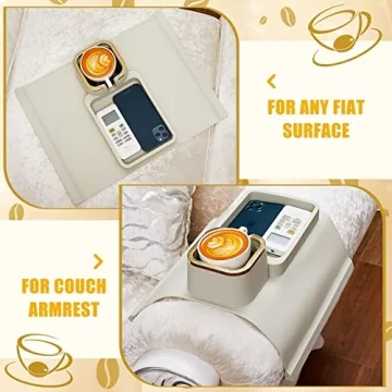 Tessco Silicone Sofa Arm Tray with Cup Holder - Non-Slip Beige