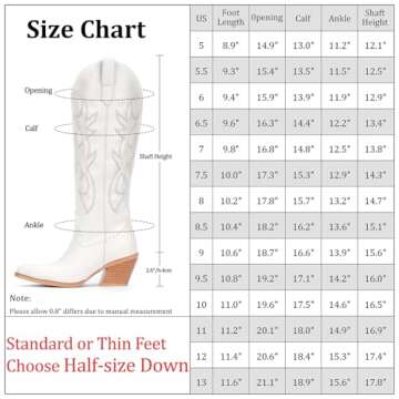 Pasuot White Cowboy Boots for Women - Wide Calf Cowgirl Knee High Western Boots with Side Zip and Embroidered, Pointed Toe Chunky Heel Retro Classic Tall Boot Pull On for Ladies Fall Winter Size 9