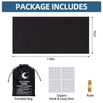 Joydeco Portable Blackout Curtains, Blackout Shades (118" x 57"), Blackout Window Cover Blackout Blinds, Blackout Curtains for Bedroom Windows Baby Nursery Room Darkening Travel