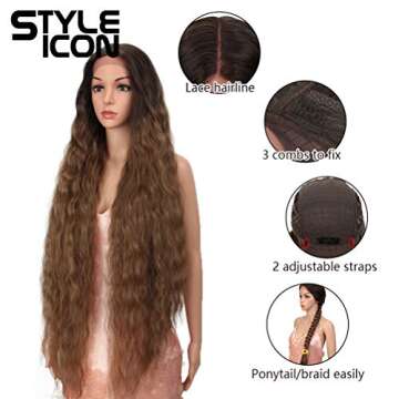 Style Icon 41" Lace Front Wigs Super Long Wavy Wig Middle Part Lace Wigs 130% Density Synthetic Wigs...