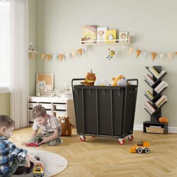 Hoctieon Large Laundry Cart with Wheels, 400L Rolling Laundry Hamper for Clothes Storage, Durable Laundry Sorter Basket, Heavy Duty Clothes Hamper for Laundry & Bedroom, Black