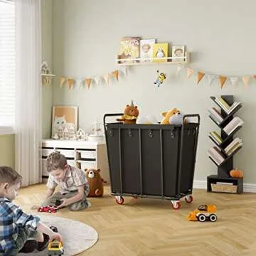 Hoctieon Large Laundry Cart with Wheels, 400L Rolling Laundry Hamper for Clothes Storage, Durable Laundry Sorter Basket, Heavy Duty Clothes Hamper for Laundry & Bedroom, Black