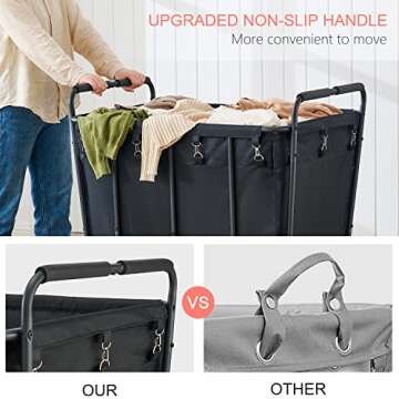 Hoctieon Large Laundry Cart with Wheels, 400L Rolling Laundry Hamper for Clothes Storage, Durable Laundry Sorter Basket, Heavy Duty Clothes Hamper for Laundry & Bedroom, Black