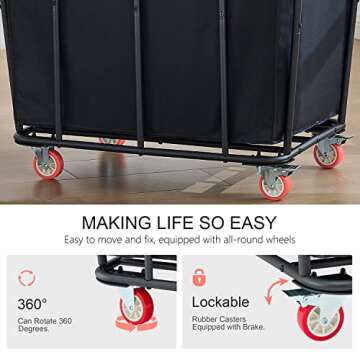 Hoctieon Large Laundry Cart with Wheels, 400L Rolling Laundry Hamper for Clothes Storage, Durable Laundry Sorter Basket, Heavy Duty Clothes Hamper for Laundry & Bedroom, Black