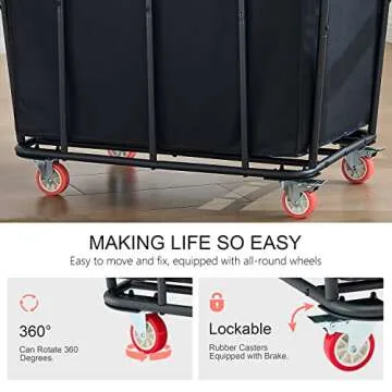 Hoctieon Large Laundry Cart with Wheels, 400L Rolling Laundry Hamper for Clothes Storage, Durable Laundry Sorter Basket, Heavy Duty Clothes Hamper for Laundry & Bedroom, Black