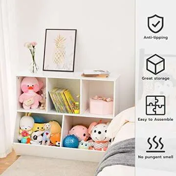 HOOBRO Kids Bookshelf, Bookcase Footboard, Toy Storage Cubby, Children's Toy Shelf, 35.4" L Toy Stor...