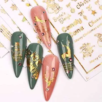 9 Sheets Christmas Nail Art Stickers Decals Self-Adhesive Pegatinas Uñas Holiday Glod Laser Snowflakes Snowman Nail Supplies Nail Art Design Decoration Accessories