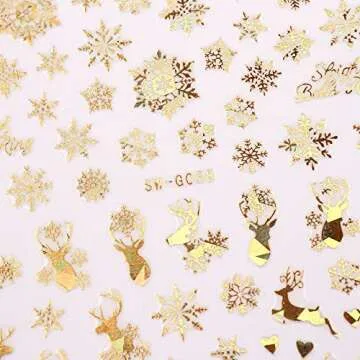 9 Sheets Christmas Nail Art Stickers Decals Self-Adhesive Pegatinas Uñas Holiday Glod Laser Snowflakes Snowman Nail Supplies Nail Art Design Decoration Accessories