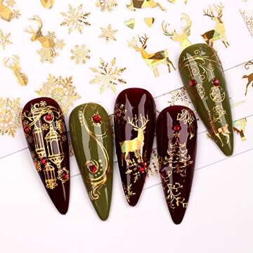 9 Sheets Christmas Nail Art Stickers Decals Self-Adhesive Pegatinas Uñas Holiday Glod Laser Snowflakes Snowman Nail Supplies Nail Art Design Decoration Accessories