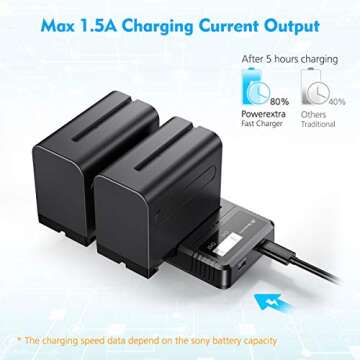 Powerextra 2 Pack Replacement Sony NP-F970 Battery and Fast Charger Dual USB for NP-F930 NP-F950 NP-F960 NP-F550 NP-F530 NP-F330 NP-F570 handycams
