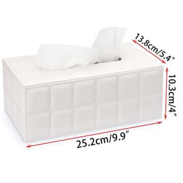 Sumnacon Rectangular Leather Tissue Box Cover - Stylish Tissue Box Holder with Magnetic Bottom, Decorative PU Tissue Box for Vanity Dresser Night Stand Table Countertop Home Office Car,Grid White